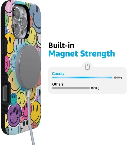 Vista 6 de Casely - Funda protectora para iPhone 16 Pro, diseño All Smiles, sticker de cara sonriente, colección Bold, compatible con MagSafe