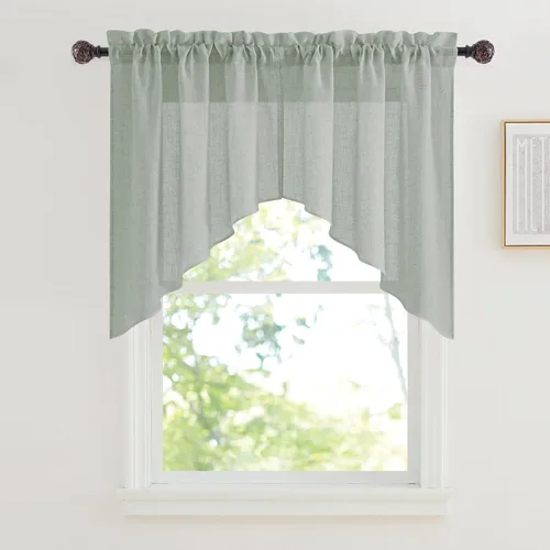 Vista 49 de RYB HOME - Cortinas de café de 24 pulgadas de largo, cortinas cortas de lino traslúcidas para ventana pequeña, cortina de media privacidad con Angora