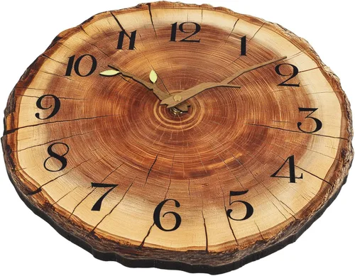 Vista 7 de JoFomp Reloj de pared de madera con anillo anual, funciona con pilas, reloj de pared silencioso de 12 pulgadas sin tictac, reloj de pared rústico