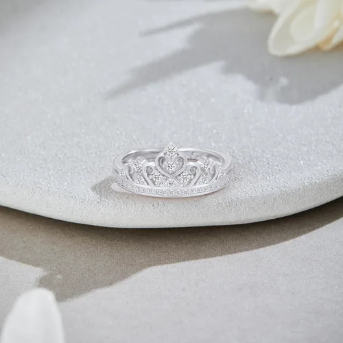 Vista 5 de AFFY Princess Crown Promise Ring for Women In Sterling Silver Oro Blanco