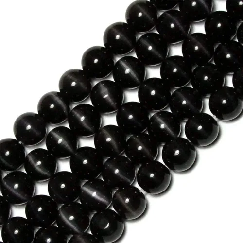 Vista 2 de Cuentas de Ojo de Gato Negro, Redondas de 6 mm, Piedras Preciosas Semipreciosas Sueltas para Fabricación de Joyas (63-66 piezas/cadena)