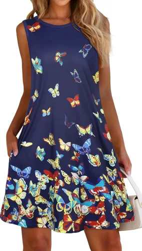Vista 12 de elescat Vestidos de verano para mujer 2025, vestido casual de playa sin mangas con estampado floral, tipo camiseta, suelto y con bolsillos