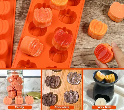 Vista 3 de Webake Molde de chocolate de calabaza, 3 piezas, molde de silicona para chocolate, 12 cavidades, molde de caramelo de otoño para hornear, decoración