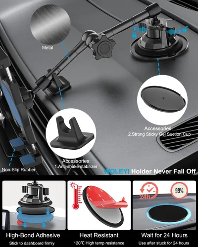 Vista 7 de Soporte de tableta de coche resistente para techo corredizo - [Ventosa fuerte] Soporte de tableta para parabrisas para camión con brazo de metal