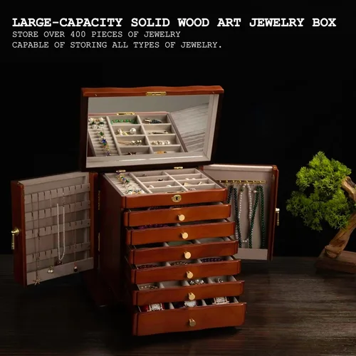 Vista 4 de Joyero de madera, cajas de joyería para mujeres, caja de joyas y organizadores con colgador de collares, organizador de joyas, caja