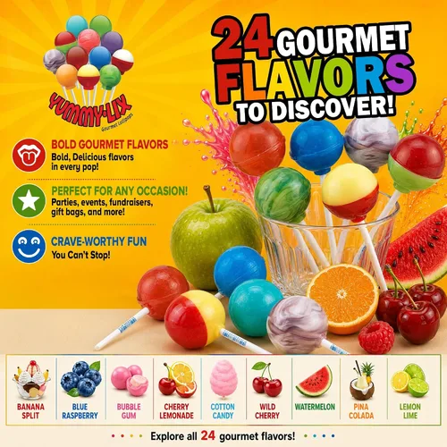 Vista 3 de Yummy-Lix Piruletas (Paquete de 24, Redondas Gourmet)