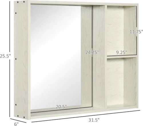 Vista 3 de kleankin Botiquín de baño de 31.5 x 25.5 pulgadas con espejo, estante de almacenamiento, armario de baño montado en la pared para sala de estar