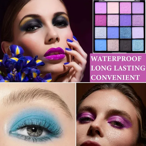 Vista 5 de Paleta de sombra de ojos morada con purpurina, paleta de maquillaje de sombra de ojos mate brillante, paleta de maquillaje altamente pigmentada