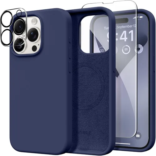 Vista 84 de GONEZ Funda magnética para iPhone 14, compatible con Magsafe, con protector de pantalla + protector de cámara, forro de microfibra antiarañazos