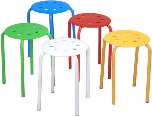 Vista 4 de Yaheetech Taburetes apilables de 17.3 pulgadas, juego de 5 taburetes de bar apilables industriales para interiores y exteriores, decoración