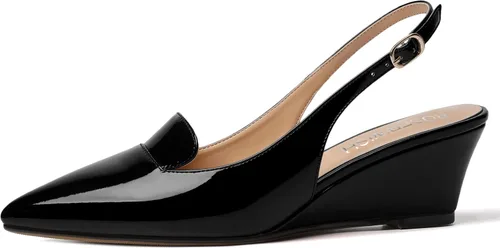Vista 2 de ROSERWISH Zapatos de tacón bajo con tacón bajo para mujer, con hebilla de patente, para fiesta, oficina, 2 pulgadas