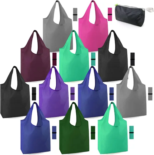 Vista 58 de BeeGreen Bolsas de comestibles reutilizables de Navidad con bolsa de almacenamiento con cremallera, paquete de 10 bolsas de compras reutilizables a