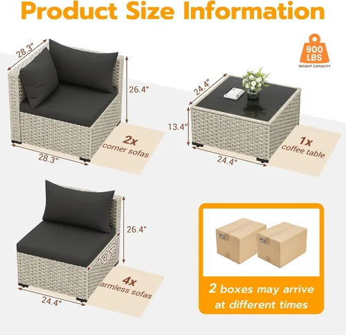 Vista 7 de UDPATIO Juego de muebles de patio al aire libre, sofá seccional modular de 7 piezas con mesa de té, juego de conversación al aire libre de mimbre PE