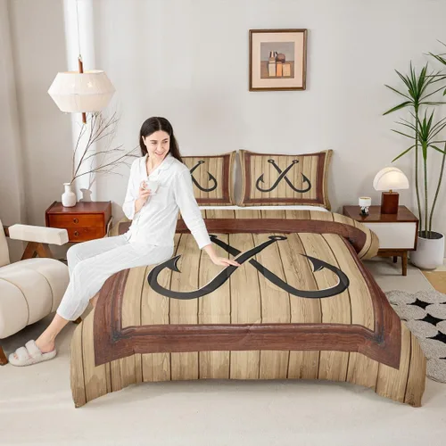 Vista 14 de Juego de edredón Lake Home Camper tamaño King, juego de ropa de cama náutica con ancla para niños, niñas, niños, adultos, decoración de dormitorio