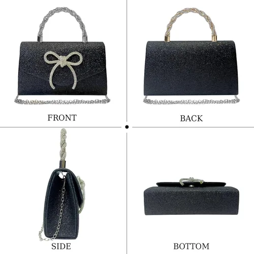Vista 4 de Bolso de noche para mujer, con lazo brillante, para boda, con diamantes de imitación, bolsos elegantes para fiestas, bailes de graduación