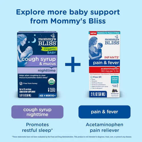 Vista 7 de Mommy's Bliss Jarabe orgánico para la tos y moco del bebé + apoyo inmunológico, contiene hojas de agave y hiedra, más de 4 meses, 1.67 onzas líquidas