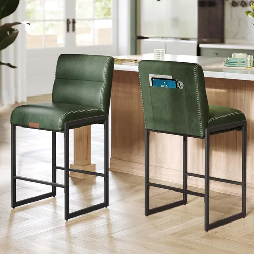 Vista 11 de VASAGLE Colección EKHO - Juego de 2 Taburetes de Bar, Taburetes de Altura de Mostrador con Respaldo, Taburetes de 26.4 Pulgadas, De Cuero Sintético