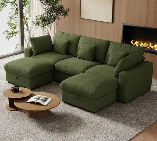 Vista 9 de WorthFurni Sofás seccionales Cloud de 110 pulgadas para sala de estar, sofá modular con asiento profundo, sofá convertible en forma de L con otomana
