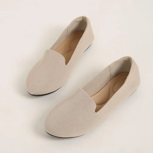 Vista 3 de Stytbtot Zapatos planos para mujer, zapatos tipo mocasín, punta redonda, informales, de punto, para oficina, trabajo, ballet