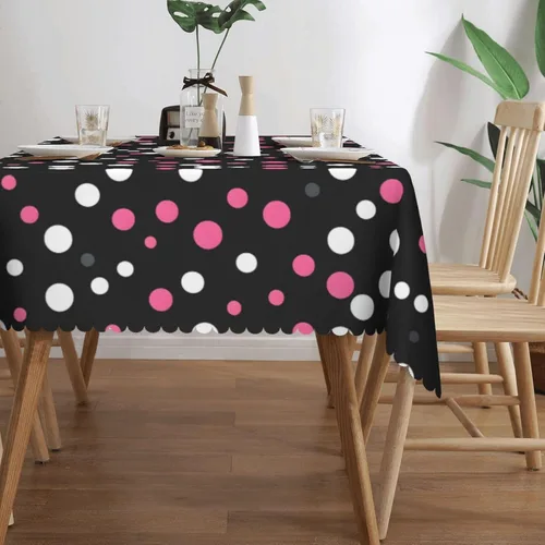 Vista 3 de Mantel rectangular de encaje de poliéster con lunares negros, 54 x 72 pulgadas, resistente a las arrugas, lavable, mantel grueso