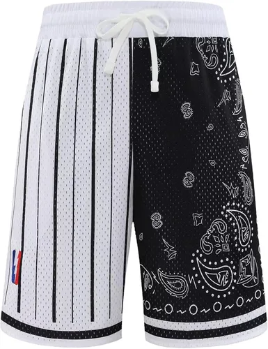 Vista 2 de BOOMLEMON Pantalones cortos de baloncesto para hombre, pantalones cortos de entrenamiento atléticos de cachemira, pantalones cortos de malla
