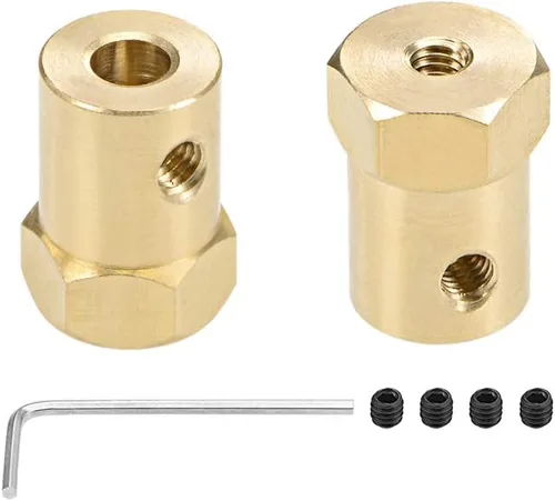 Vista 5 de uxcell Acoplador hexagonal de 0.118 in con motor de diámetro hexagonal de latón acoplamiento flexible para ruedas de automóvil, neumáticos, motor