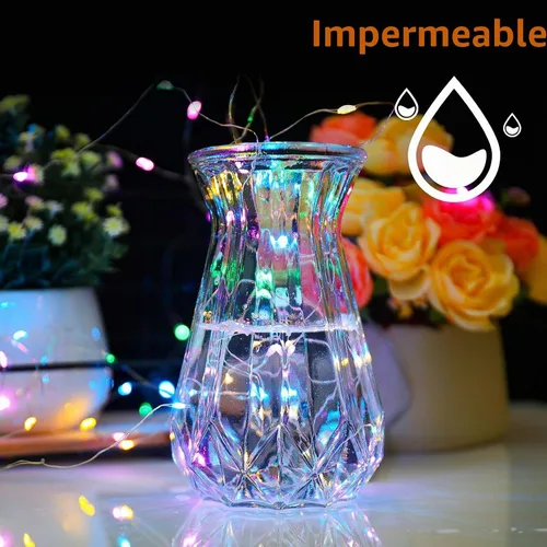 Vista 3 de Mandiq Paquete de 4 Luces de Hadas que Funcionan con Pilas, Cadena de Luces 10 pies 30 LEDs, Modo de Luz Intermitente y Constante, Mini Luces