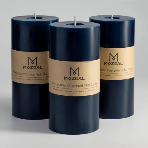 Vista 126 de MOZEAL Juego de 3 velas sin perfume vertidas a mano de 3 x 6 pulgadas, velas tipo pilar sin goteo, combustión de larga duración, aproximadamente 120