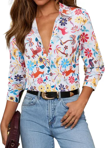Vista 21 de siliteelon Camisas con botones para mujer, camisa de vestir de algodón de manga larga con cuello, camisa de negocios, trabajo, oficina, blusa