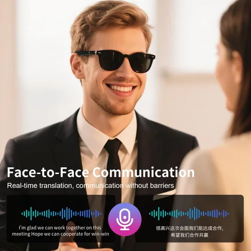 Vista 5 de Lentes inteligentes AI Translator con tecnología GPT, compatible con más de 160 idiomas, traducción en tiempo real, reducción de ruido AI, llamadas