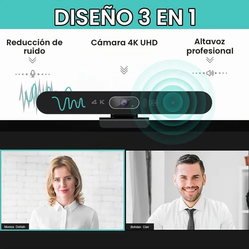 Vista 2 de Cámara de sala de conferencias de audio y video 4K Pro con control remoto para Windows TV, cámara web HD alimentada por IA con micrófono y altavoz