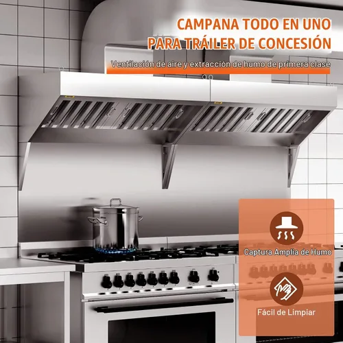 Vista 2 de VEVOR Campana de Escape Comercial, Campana de 4 Pies para Camión de Comida, Campana de 201 de Acero Inoxidable para Remolque de Concesión con 2