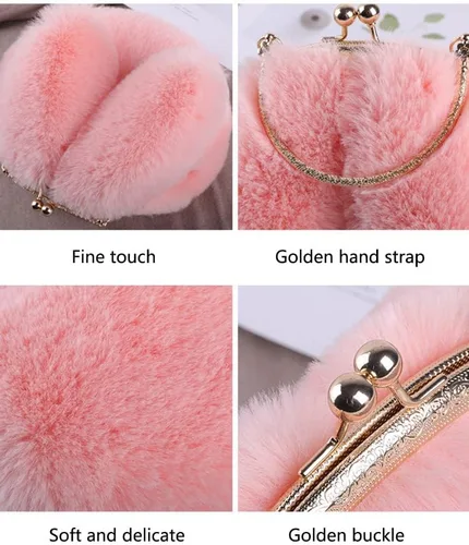Vista 6 de Lindo bolso de peluche para mujer, bolso cruzado de conejo, bolso de mano pequeño, bolso peludo esponjoso, bolso kawaii, bolso de conejo