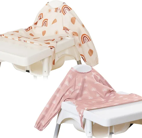 Vista 10 de Babero de Manga Larga para Bebé - Baberos a Prueba de Desastres para Bebés - Ajustable, Impermeable y con Accesorio para Silla/Mesa Alta Elefante