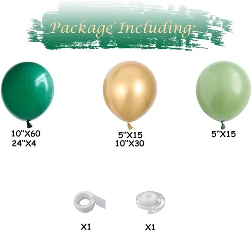 Vista 2 de Kit de guirnalda de arco de globos verdes y dorados, 129 unidades, verde esmeralda oscuro, verde salvia, globos dorados metálicos para cumpleaños