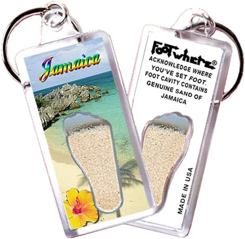 Vista 6 de Jamaica FootWhere Souvenir Llaveros. Juego de 6 piezas. Auténtico recuerdo de destino que reconoce dónde has puesto pie. Suelo genuino de ubicación