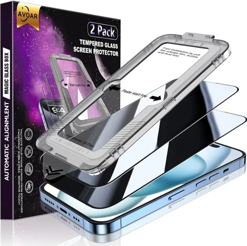 Vista 31 de Paquete de 2 protectores de pantalla de privacidad para iPhone 13 Pro Max /14 Plus [kit de alineación automática] vidrio templado, protección