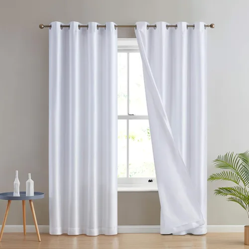 Vista 9 de HLC.ME Jefferson - Cortinas ligeras de seda sintética semitransparente con forro de microfibra y ojales para ventana de dormitorio, comedor y sala