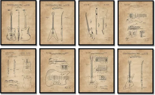 Vista 8 de Regalos de guitarra, decoración de sala de música, juego de 8 (8 x 10), arte de pared enmarcado, decoración de estudio de música, regalos únicos