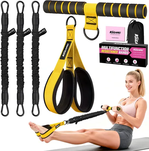 Vista 8 de Upgraded Multifunction Pedal Resistance Band with Handle, 3 Tube Adjustable Resistance Bands for Abdomen, Waist, Arm, Core/ABS, Leg Workout - Sit Up