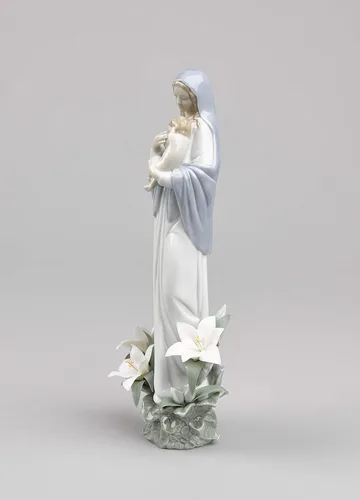 Vista 5 de LLADRÓ Figura de la Virgen de las Flores. Figura de porcelana de la Virgen María.