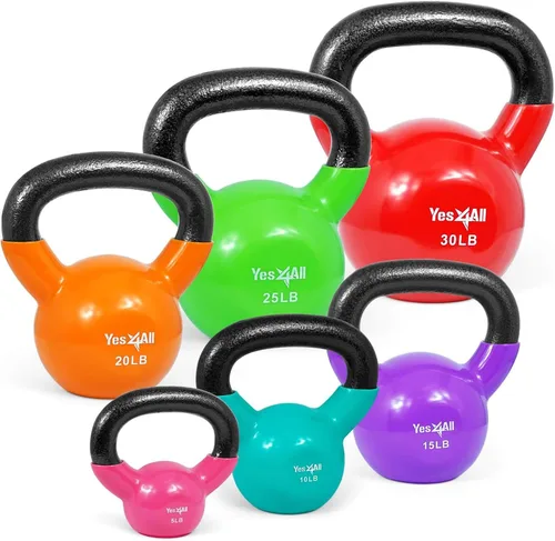 Vista 18 de Yes4All - Juego de pesas rusas recubiertas de vinilo, set combinado para entrenamiento corporal completo, fuerza de agarre, flexiones y ejercicios