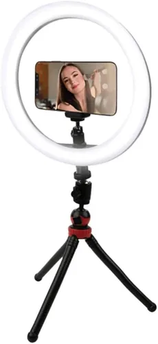 Vista 4 de Vivitar Vlog Essentials - Anillo de luz LED RGB a todo color de 10 pulgadas con rotación de 360° con control remoto de base de teléfono y trípode
