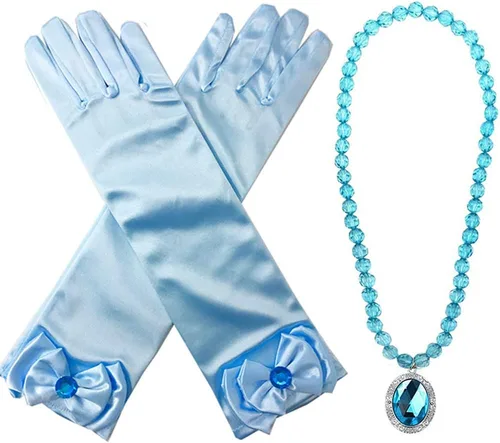 Vista 3 de Peluca de princesa trenzada con collar de tiara, guantes, disfraz de princesa, accesorios de cosplay para niños y niñas