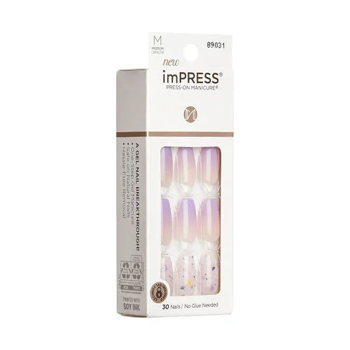 Vista 13 de Uñas postizas sin pegamento KISS imPRESS, diseño "All I Want" Púrpura y Blanco