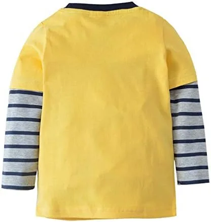 Vista 2 de Warmbaby Toddler Boys Truck Shirts Kids Monter Truck Tshirts Long Sleeve Yellow