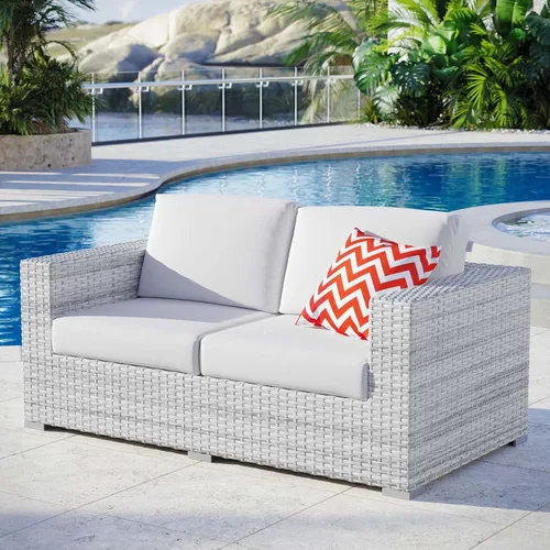 Vista 28 de Modway Convene - Otomana rectangular de mimbre para patio al aire libre, color gris claro