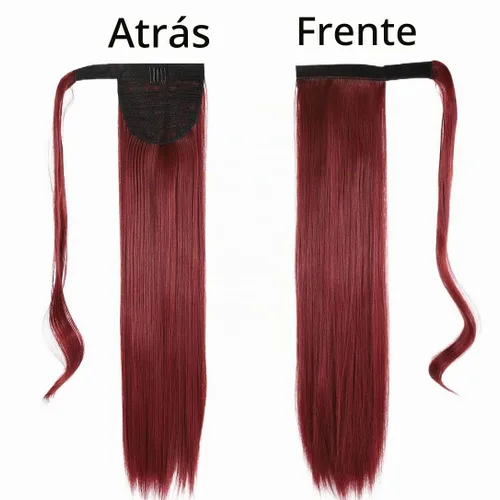 Vista 2 de Gangel Extensión de pelo de cola de caballo roja, colas de caballo rectas, extensiones de cabello sintético con clip, extensiones de cabello largo