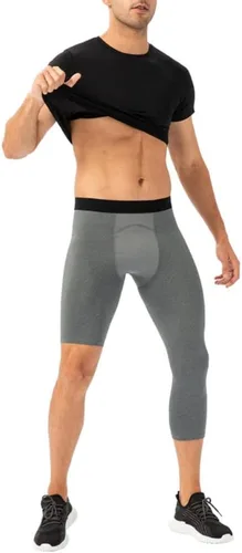 Vista 13 de Pantalones de compresión para hombre, mallas de compresión de una pierna para baloncesto, capri 3/4, leggings atléticos, capa base de secado fresco