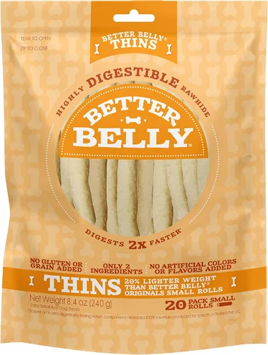 Vista 22 de Better Belly Originals, Sabor a Solomillo de Ternera Real, Rollos Pequeños, Masticables para Perros, 20 Unidades (P-50050NC)